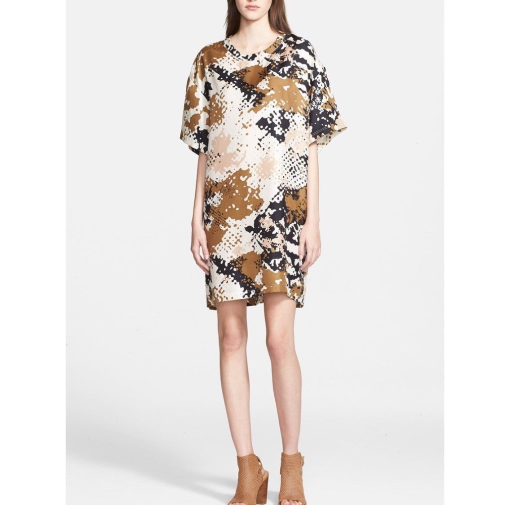 NWT $495 rag & bone 'Chester' Camo Print‎ Silk T-Shirt Dress [sz XS ]